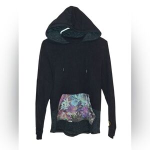 Black Hoodie with Floral Pocket
